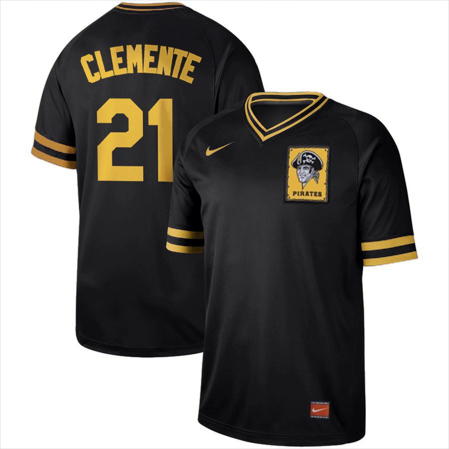 Men Pittsburgh Pirates 21 Clemente Black Nike Cooperstown Collection Legend V-Neck MLB Jersey